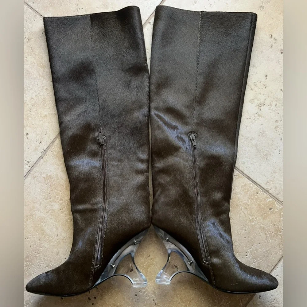 Jeffrey Campbell MODIFIED F CALF HAIR LUCITE Knee High Boots US 8.5 New $400 - Picture 4 of 10
